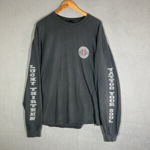Vintage Lucky 13 Apparel Mens Size XL Black Long Sleeve Tattoo PinUp Shirt